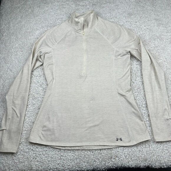 Under Armour Cold Gear Fitted 1/2 Zip Shirt Ivory Cream - Picture 1 of 11